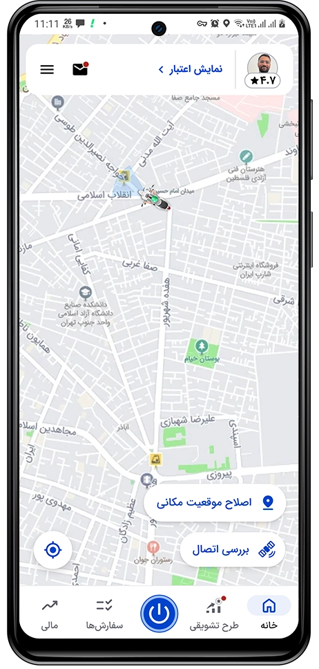 اصلاح موقعیت مکانی در اپلیکیشن کاربران موتورسوار و راننده اسنپ‌باکس باشگاه رانندگان اسنپ