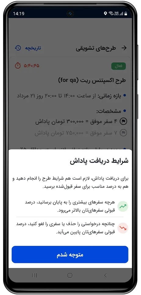 طرح تشویقی براساس درصد سفر قبولشده (نیشابور) باشگاه رانندگان اسنپ طرح تشویقی براساس درصد سفر قبولشده (نیشابور) باشگاه رانندگان اسنپ