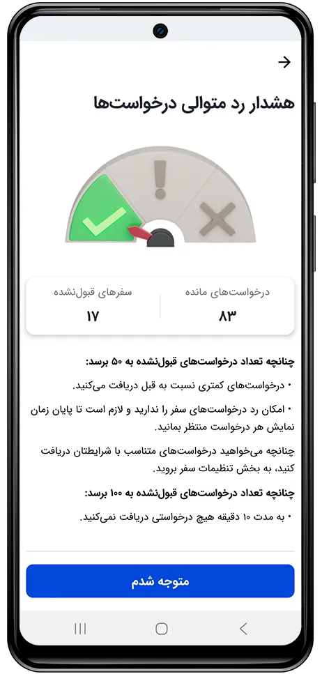 جریمه عدم پذیرش درخواست سفر باشگاه رانندگان اسنپ